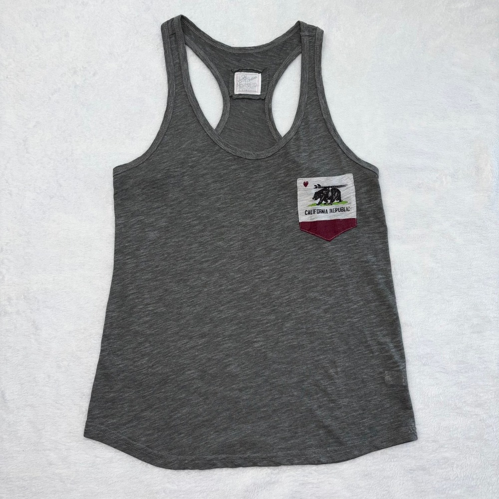 California Republic Bear Surfboard Racerback Tank Top Gray Juniors Large